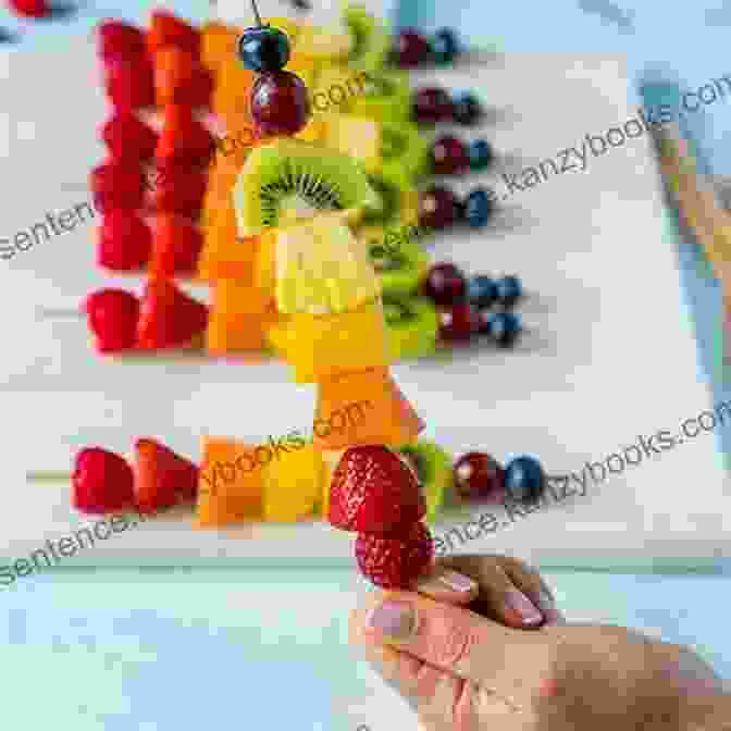 A Vibrant Spread Of Colorful And Creative Party Food For Kids, Featuring Fruit Skewers, Animal Shaped Sandwiches, And Whimsical Cupcakes. Funky Party: Party Food For Happy Children